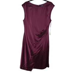 St. John Bateau Neckline Midi Length Dress - Burgundy 14 XL 1X